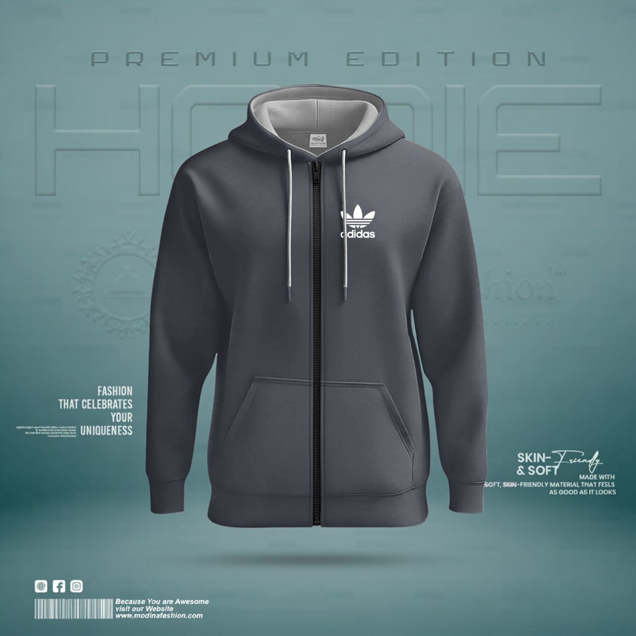 Premium Zipper Hoodie (Ash)